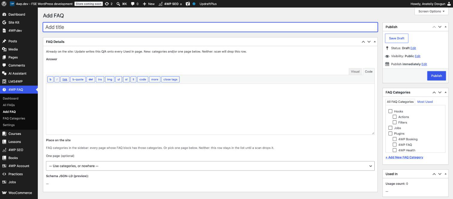Add FAQ to a category or one page