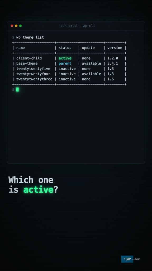 WP-CLI Themes: active, parent, fallback
